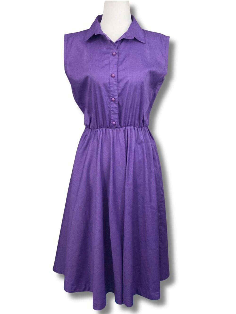 VINTAGE Sleeveless purple button-front fit-and-flare shirtwaist dress SMALL MED